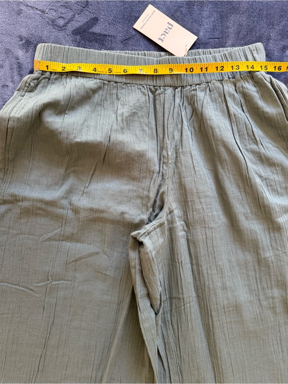 PACT NWT Coastal Double Gauze Organic Cotton Wide Leg Pants Sage Green L - Picture 7 of 9